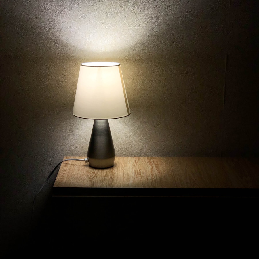Cast table lamp — linen shade